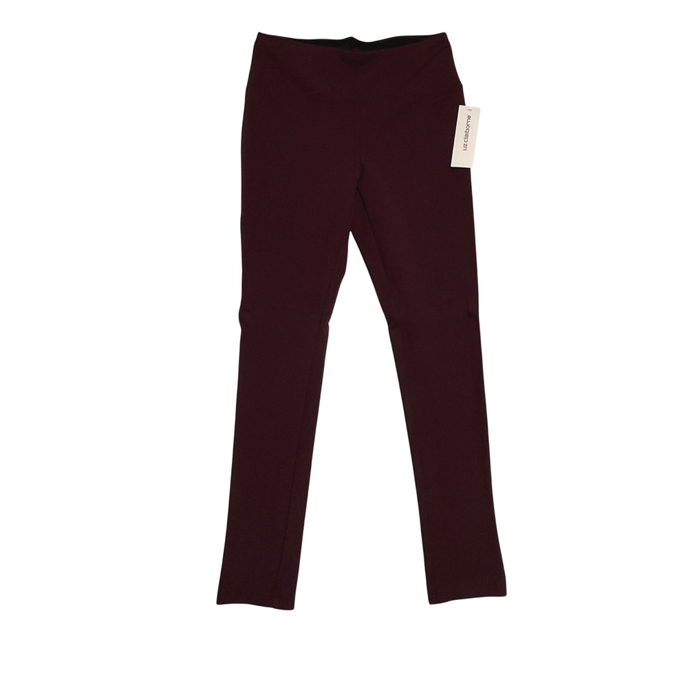 NEW Liz Claiborne Womens M Burgundy Pull On Straight Leg Stretch Pants‎